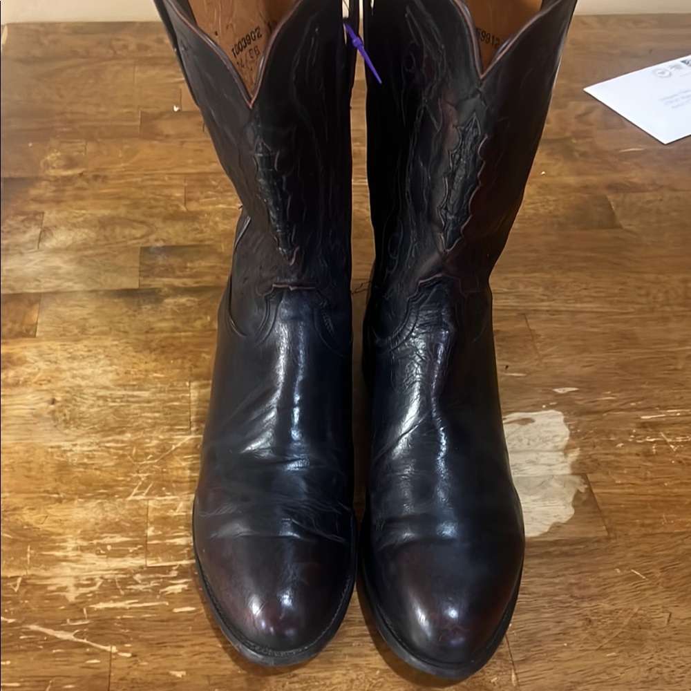 Lucchese Black Cowboy Boots with Smooth Leather with an almond toe. Sz 13ee